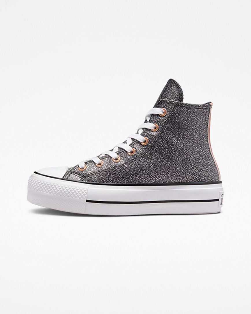Women's Converse Chuck Taylor All Star Lift Metallic Glitter High Top Platform Shoes Black / Copper / White | AU 318C5I